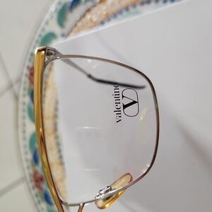 VINTAGE VALENTINO Gold and Black Cat-Eye Glasses with Metal Frame